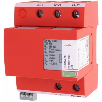 DEHN DEHNventil M2 TNC 255 FM kombinovaný bleskojistka a přepěťová ochrana typ 1+2+3, 3pólový, 255 V AC, 35 mm DIN lišta