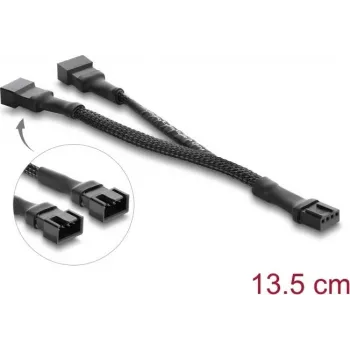 Y kabel pro ventilátor Delock 1 x 4pin PWM samice na 2 x 4pin PWM samec s opleteným návlekem 13,5 cm černý
