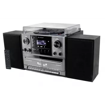 Soundmaster MCD5600SW stereo hudební centrum s DAB+ rádiem, CD přehrávačem, gramofonem, dvojitým kazetovým deckem, Bluetooth, USB nahráváním - černé