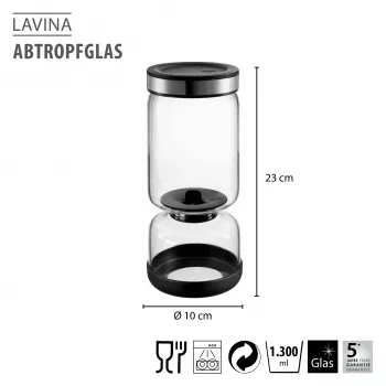 GEFU LAVINA cedník na jogurt a tvaroh sklo 1,3 L s nerezovým sítkem