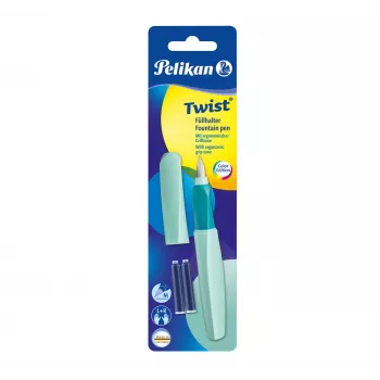 Plnicí pero Pelikan Twist P457, mint, střední hrot, nerezová ocel, plnění náplní, pro praváky i leváky, Německo