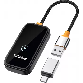 TechniSat Technicast 100 bezdrátový adaptér CarPlay & Android Auto – černý, USB-C, Plug & Play