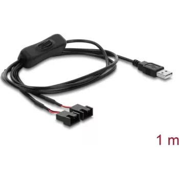 Delock kabel USB Type-A samec na 2 x 4 pin konektor ventilátoru s vypínačem, 1 m, černý