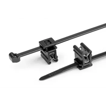 HellermannTyton T50ROSEC4A-PA66W-BK Cable Tie with Fir Tree Mount Clip, 200mm x 4.6mm, Black, 100-Pack