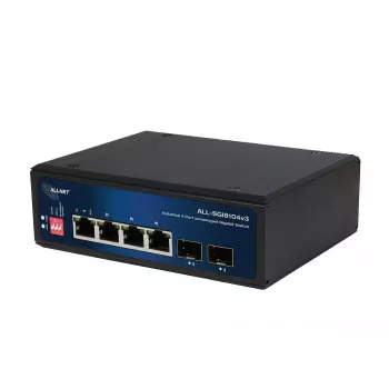 ALLNET ALL-SGI8104v3 průmyslový neřízený Layer 2 switch, 6 portů GbE, 4x GbE RJ45, 2x SFP, bez ventilátoru, IP40