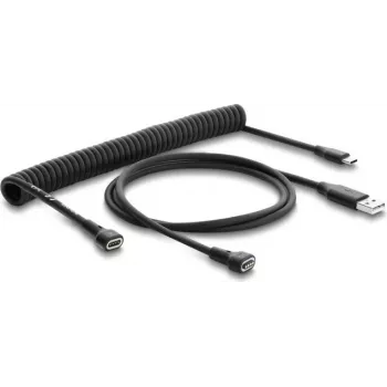 Delock magnetický spirálový kabel USB 2.0 Type-A samec na Pogo 4 pin samec + USB Type-C samec na Pogo 4 pin samice sada adaptérů černá 1,5 m