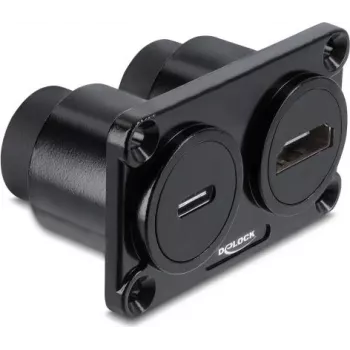 Adaptér Delock Dual Panel Mount USB-C 10 Gbit/s PD 100 W + HDMI 4K, zásuvka na vidlici