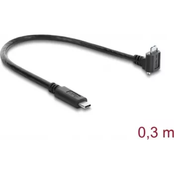 Delock USB 5 Gbps kabel USB Type-C zástrčka rovná na USB Micro-B zástrčka 90° nahoru zahnutá se vzdáleností šroubů 18 mm, 0,3 m, černý