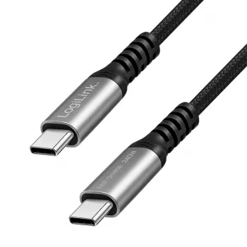 LogiLink USB 2.0 Type-C kabel, C/M na C/M, 480 Mbps, 240W, nylon, kov, černá/stříbrná, 2 m