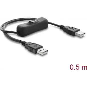Delock USB napájecí kabel Type-A samec na samec s vypínačem 0,5 m