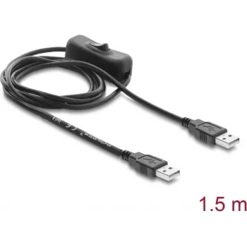 Delock USB napájecí kabel Type-A samec na samec s vypínačem 1,5 m