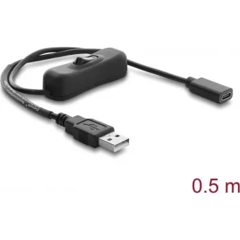 Delock USB napájecí kabel Type-A samec na USB Type-C samice s vypínačem 0,5 m