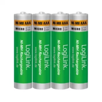 LogiLink LR03RB4 dobíjecí NiMH AAA baterie, 4 ks blister, 800 mAh, 1,2 V, přednabité, nízké samovybíjení