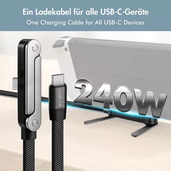 LogiLink USB 2.0 Type-C kabel C/M na C/M 480 Mbps 240W plochý černý 1,5 m