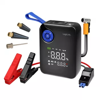 LogiLink PA0358 4-in-1 auto startovací powerbanka s vzduchovým kompresorem, 7200 mAh, 200A startovací proud, LED svítilna