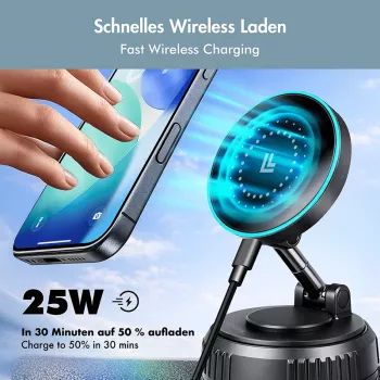 Bezdrátová nabíječka do auta LogiLink, vakuová magnetická, otočná o 360°, skládací, 25W