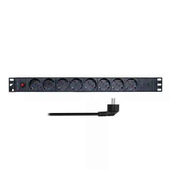 LogiLink PDU8C06 19 inch 1U 8násobný PDU se Schuko zásuvkami a přepěťovou ochranou, 2x USB-C, ochrana proti přetížení, 2m kabel, černo-stříbrný