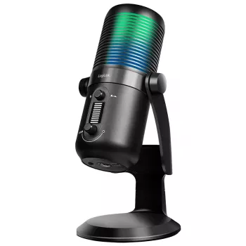 Kondenzátorový mikrofon LogiLink USB s RGB světlem, kardioidní/všesměrová charakteristika, 20 Hz - 20 kHz, černý (HS0059)