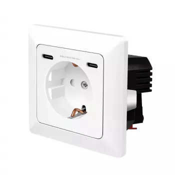 LogiLink nástěnná zásuvka s 1 Schuko zásuvkou a 2portovou USB-C nabíječkou, 25W PD, bílá