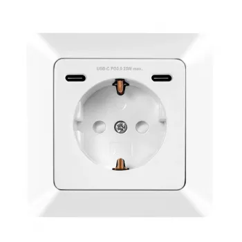 LogiLink nástěnná zásuvka s 1 Schuko zásuvkou a 2portovou USB-C nabíječkou, 25W PD, bílá