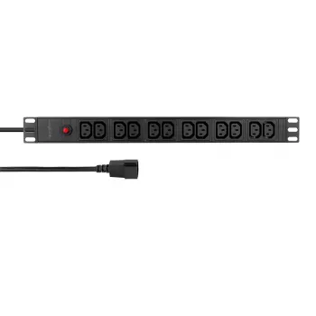 LogiLink 19 inch 1U rack PDU 12x zásuvka IEC C13 10A s ochranou proti přetížení