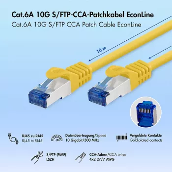 LogiLink Cat.6A S/FTP LSZH patch kabel, CCA, žlutý, 10 m, EconLine