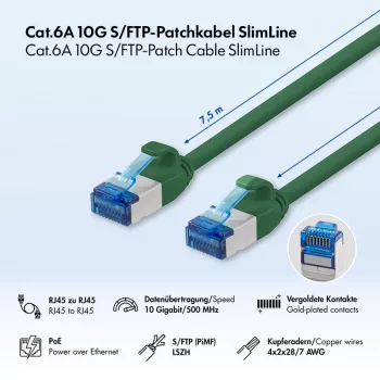 LogiLink Cat.6A S/FTP LSZH Slim patch kabel, 7,5 m, zelený