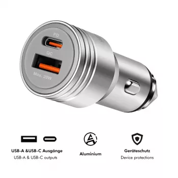 USB nabíječka do auta LogiLink, 2 porty, 20 W rychlé nabíjení, stříbrná