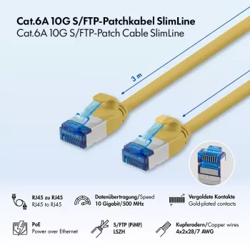 LogiLink SlimLine Cat.6A S/FTP LSZH patch kabel, žlutý, 3 m