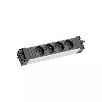 Bachmann STEP ALU 6x UTE GST18 Francie – 6zásuvková hliníková prodlužovací lišta se vstupem GST18, 230V/16A, 3680W, stříbrná/černá