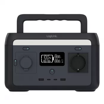 Přenosná elektrárna LogiLink 300W, LiFePO4 akumulátor, 288Wh, čistá sinusovka, 60W USB-C PD, QC3.0, Solar Ready
