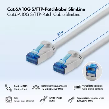 LogiLink Cat.6A S/FTP LSZH Slim Ethernet patch kabel, šedý, 20 m