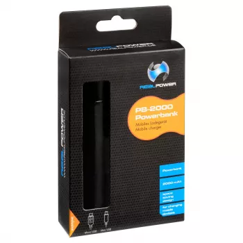 RealPower PB2000 mAh Aluminium Power Bank, Black