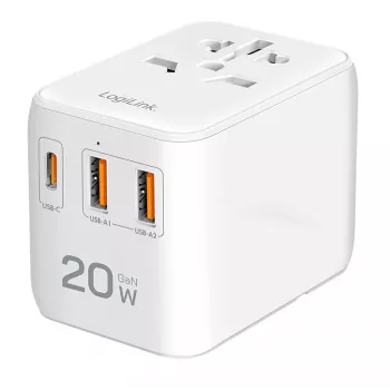 LogiLink PA0356 USB-A/C cestovní nabíječka 20W GaN 3 porty bílá