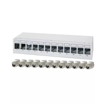 LogiLink NK4093 stolní patch panel Cat.6A, 12 portů, světle šedá (RAL 7035), stíněný, bezšroubová ocel