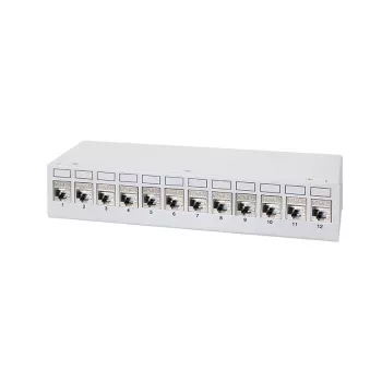 LogiLink NK4093 stolní patch panel Cat.6A, 12 portů, světle šedá (RAL 7035), stíněný, bezšroubová ocel