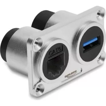 Delock dvojitá panelová zásuvka USB 5 Gbps Type-A samice + RJ45 samice Cat.6 stříbrná