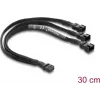 Rozbočovací kabel ventilátoru Delock, 1 x 4pin PWM zásuvka na 2 x 4pin PWM zástrčka (druhá osazená 3 piny), opletený návlek, 30 cm, černý