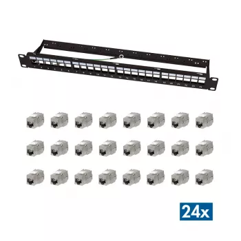 LogiLink modulární 24portový Cat.6A Keystone patch panel, 19 inch/1U, černý, EconLine