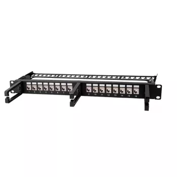 LOGILINK modulární 16portový Cat.6A Keystone patch panel, 19/1U, se 3 kabelovými kroužky, černý