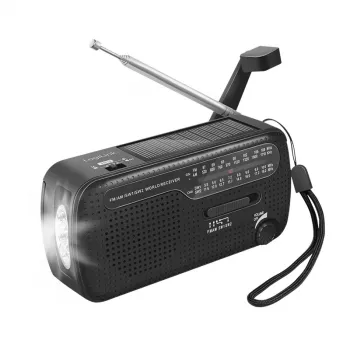 LogiLink dynamo kličkové rádio se solárním panelem, AM/FM, nabíjení USB-C, LED svítilna, SOS alarm, powerbanka, černé