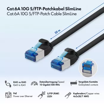 LogiLink SlimLine Cat.6A S/FTP LSZH propojovací kabel, 20 m, černý