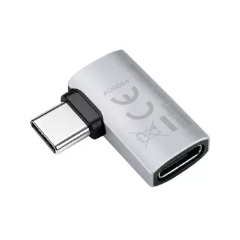 Adaptér LogiLink USB4 Type-C 90°, C/M na C/F, 40 Gbit/s, 240W, 8K/60Hz, hliník, stříbrný