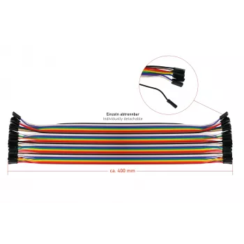 Kabelmeister sada 40-pin propojovacích vodičů, 3 pásky (samec-samec, samice-samice, samec-samice), 20 cm, 24 AWG, duhové barvy, pro Arduino, Raspberry Pi, nepájivé pole