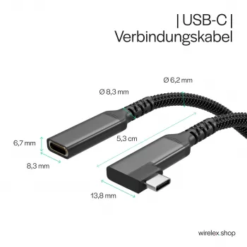 ShiverPeaks USB-C prodlužovací kabel 3.2 Gen 2 PD 100W 90° samec na samici 0,5m černý