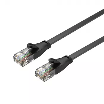 UNITEK Cat.6 UTP plochý propojovací kabel 10m černý RJ45 Snagless Gigabit Ethernet