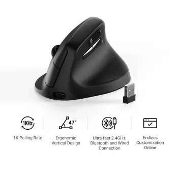 Keychron M5-A29 Vertikální ergonomická bezdrátová herní myš PixArt 3311 1K černá