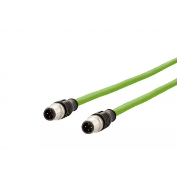 METZ CONNECT M12 D-kódovaný průmyslový Ethernet patch kabel, 4pinový samec na 4pinový samec, 5m, PUR zelený