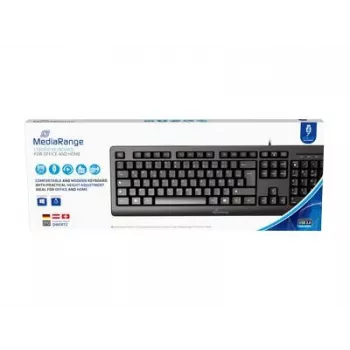MediaRange MROS109-GR drátová USB klávesnice, QWERTY řecké rozložení, černá, 105 kláves, membránová, 1,5 m kabel