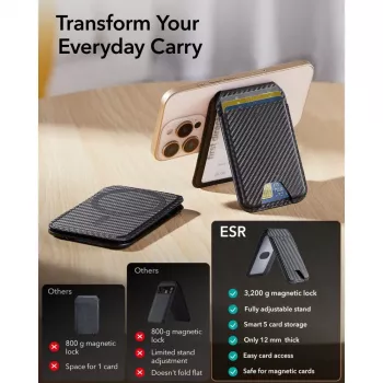ESR Classic RFID Magnetic Wallet Stand with MagSafe, Carbon Fiber Black